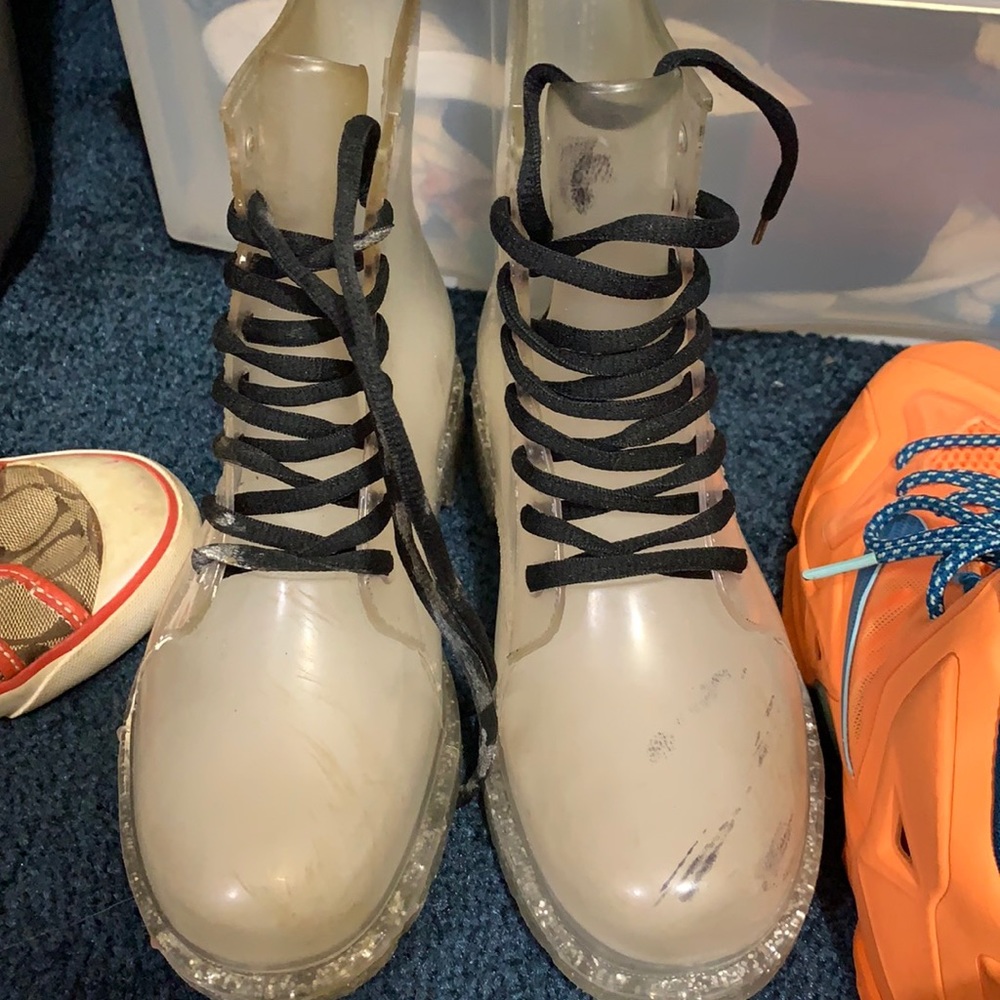 Clear combat rain boots. Barely ever worn just need to be wiped down